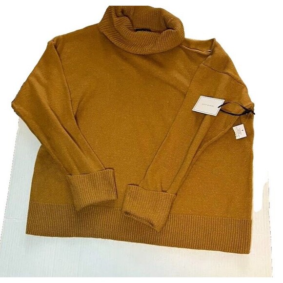 NWT 1.State Sweater XL Caramel Turtleneck Cutout Shoulder Bohochic Casual Cozy* - Picture 2 of 7